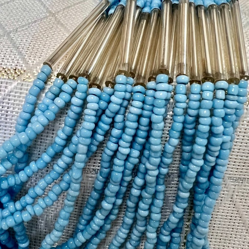 Vintage Native Blue Seed Bead Statement Necklace, Blue Beaded Necklace, Handmade - Picture 4 of 14